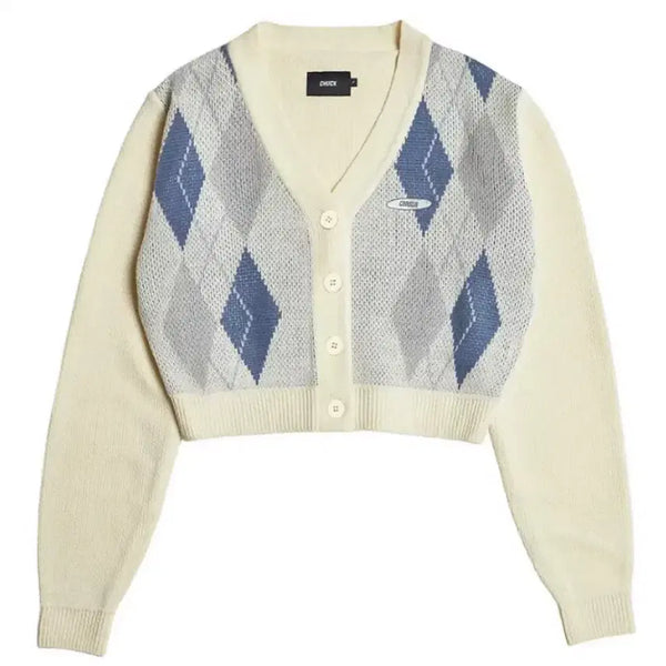 [BUNJANG] CHUCK Argyle Crop Cardigan Ivory / CHUCK 척 아가일 크롭 가디건 아이보리