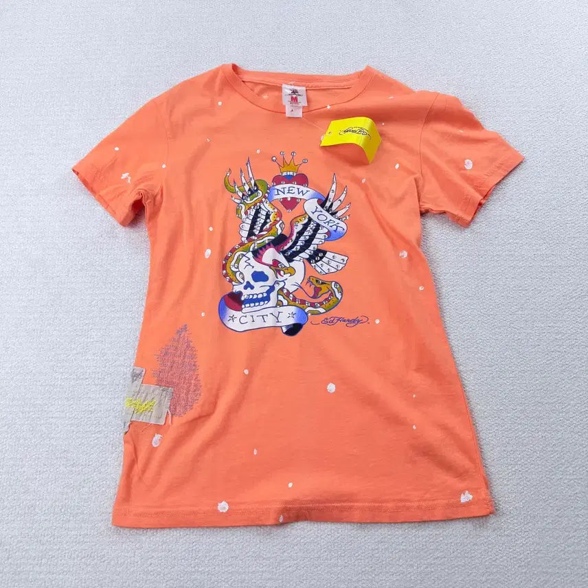 [BUNJANG] Ed Hardy Y2K New York Skull Beaded Short Sleeve T-Shirt / 에드하디 y2k 뉴욕 스컬 비즈 반팔티셔츠