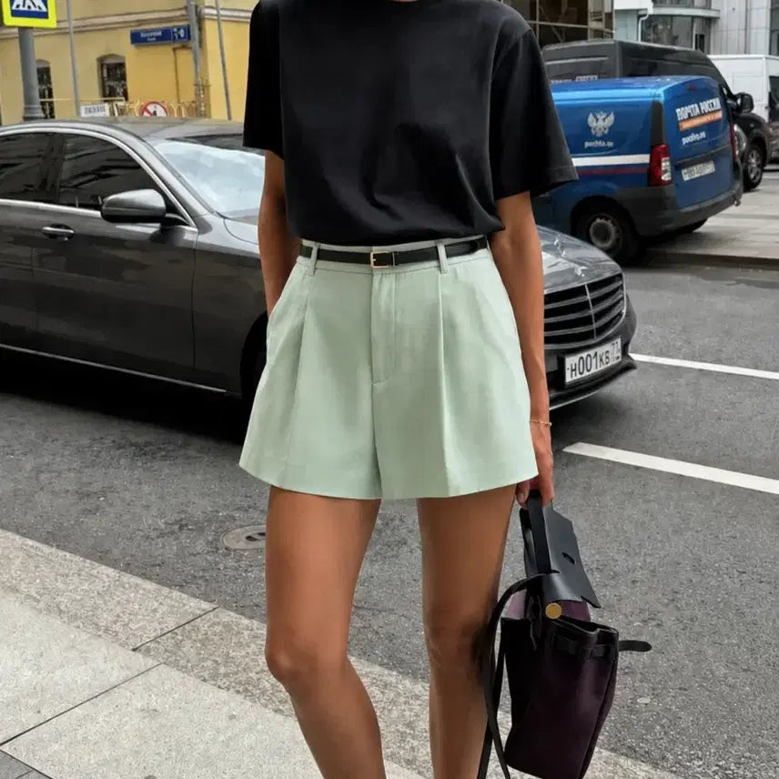 [BUNJANG] Zara Mint Pin Tuck Shorts / 자라 민트 핀턱 반바지