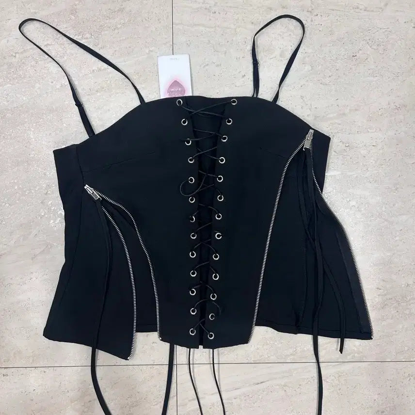 [BUNJANG] Dried Rose Corset Top - Black / 드라이로즈 코르셋탑 블랙