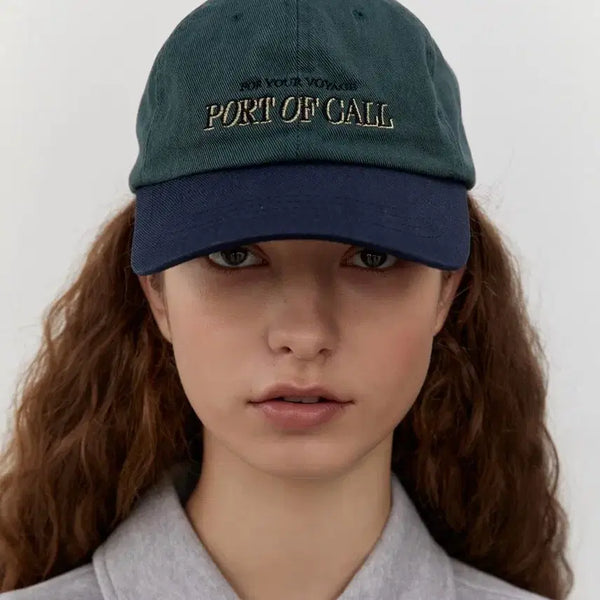 [BUNJANG] PORT OF CALL Vintage Logo Ball Cap Green Navy / (새상품) 포트 오브 콜 빈티지 로고 볼캡 그린네이비
