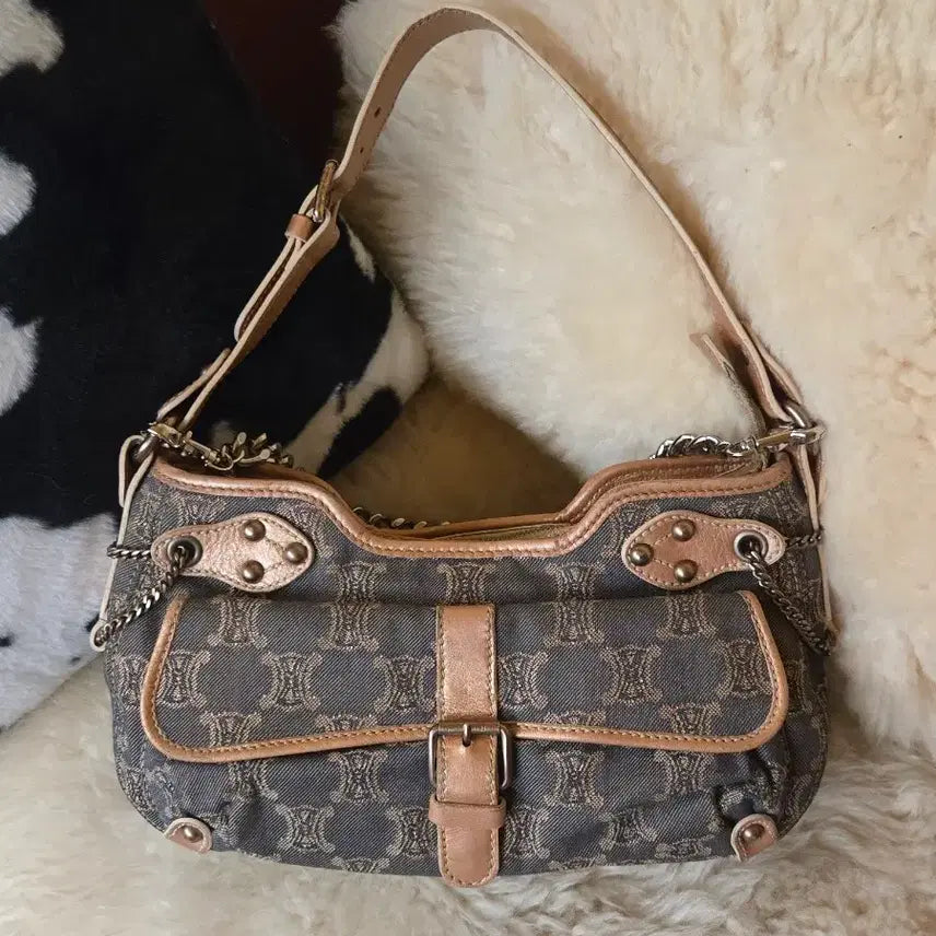 [BUNJANG] Celine Triomphe Macadam Denim Shoulder Bag / 셀린느 트리옹프 마카담 데님 숄더백 올드셀린백 보증서 있음