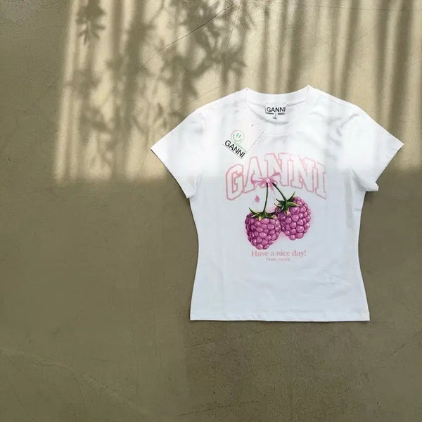 [BUNJANG] GANNI Raspberry Print T-Shirt White / 가니 라즈베리 프린트 티셔츠
