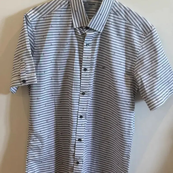 [BUNJANG] Renoma Anchor Pattern Slim Fit Short Sleeve Shirt / 새상품 레노마 슬림핏 반팔 셔츠 100