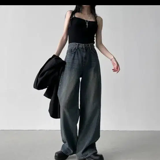 [BUNJANG] Blue Wash Wide Denim Pants / 블루 워싱 와이드 데님 팬츠
