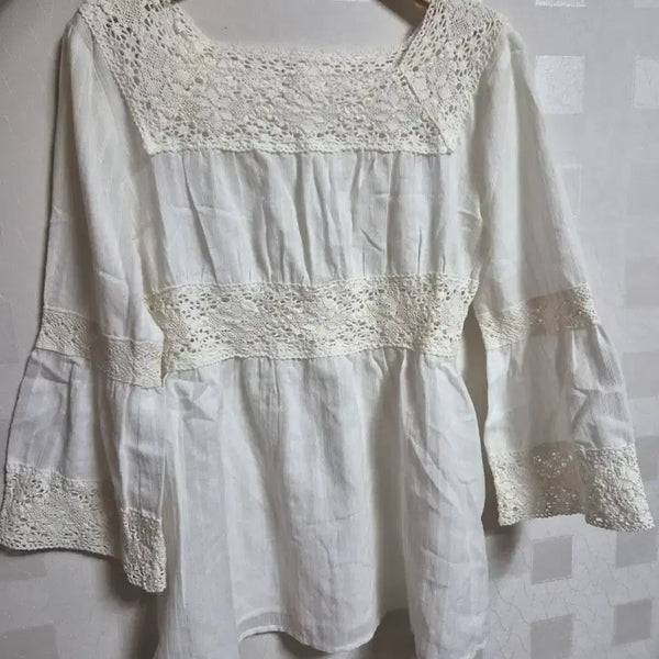 [BUNJANG] Vintage Mori Girl Crochet Lace Blouse White / 빈티지 모리걸 하구미 페어리 크로셰 레이스 블라우스 화이트