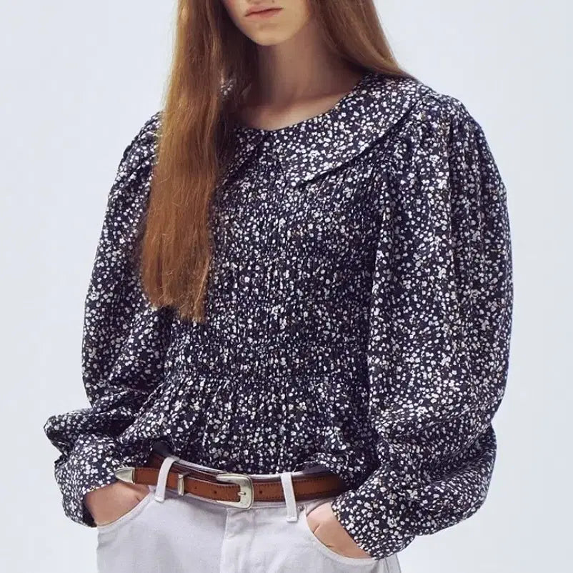 [BUNJANG] Vocavaca Flower Puff Sleeve Smocking Blouse - Size S / 보카바카 플라워 퍼프 소매 스모킹 블라우스 S