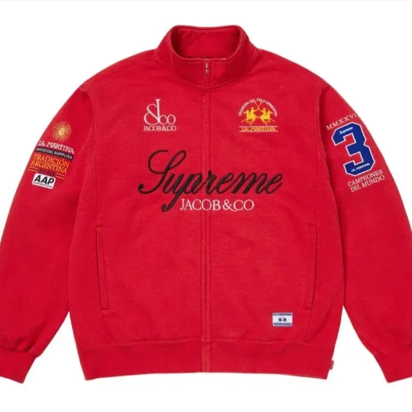 [BUNJANG] Supreme x La Martina x Jacob & Co. Zip-Up Sweatshirt Red / 슈프림 x 라 마르티나 x 제이콥 앤 코 집업 스웨트셔츠 레드 - 26S