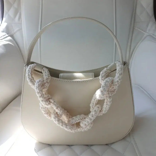 [BUNJANG] GEG LOOP MINI Cream Shoulder Bag with Knit Chain / GEG 크림 아이보리 숄더백 니트체인 토트백