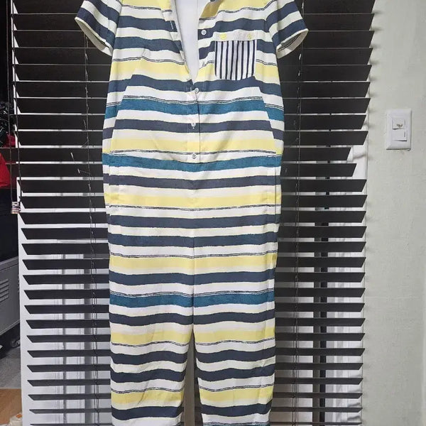 [BUNJANG] OZOC Striped Short Sleeve Jumpsuit / 오즈세컨 스트라이프 셔츠반팔 점프수트