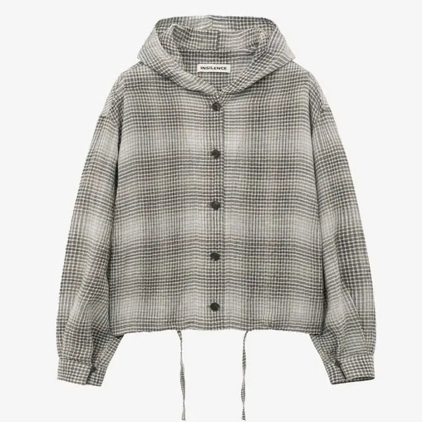 [BUNJANG] Insilence Check Linen Hooded Shirt - Medium / 인사일런스 체크 린넨 후드 셔츠 M