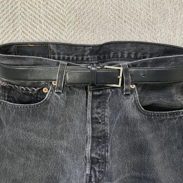 [BUNJANG] Vintage Gold Buckle Plain Leather Belt / 빈티지 골드버클 플레인 레더벨트
