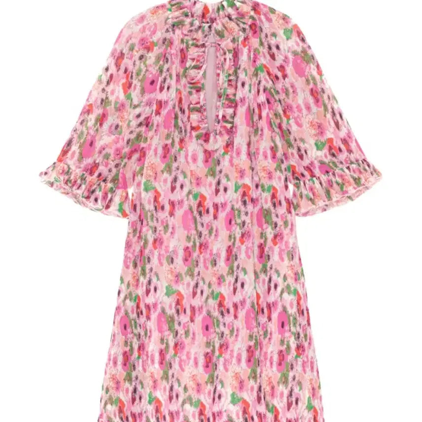 [BUNJANG] Ganni Printed Frill Shirring Chiffon Dress / Gianni 가니 원피스