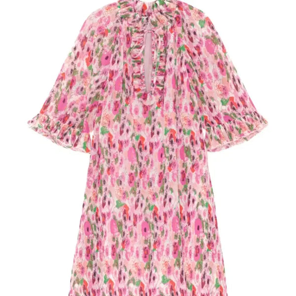 [BUNJANG] Ganni Printed Frill Shirring Chiffon Dress / Gianni 가니 원피스