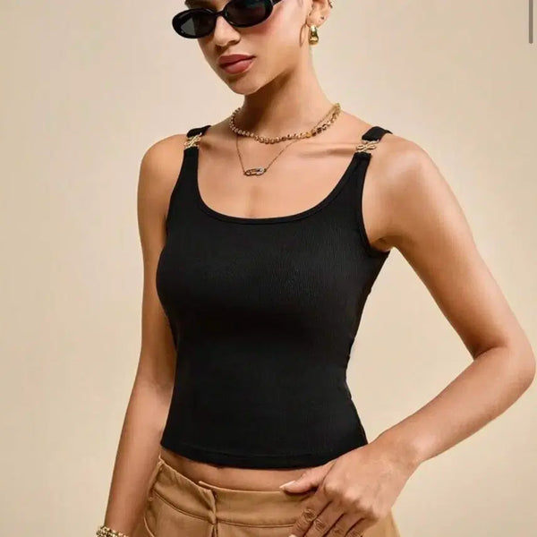 [BUNJANG] Metal Strap Tank Top Black XS / 메탈 스트랩 나시 블랙 XS 1번 착용