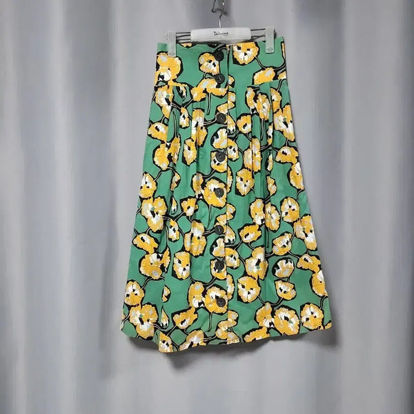 [BUNJANG] Flower Pattern Button Skirt / 플라워 패턴 버튼 스커트