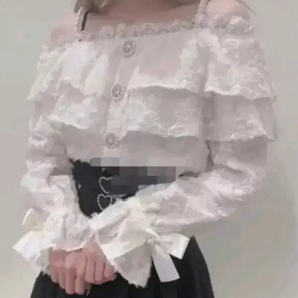 [BUNJANG] Rozita Feather Off-Shoulder Blouse / 양지뢰 양산형 지뢰계 스나계  로지타 페더 퍼 오프숄더 블라우스