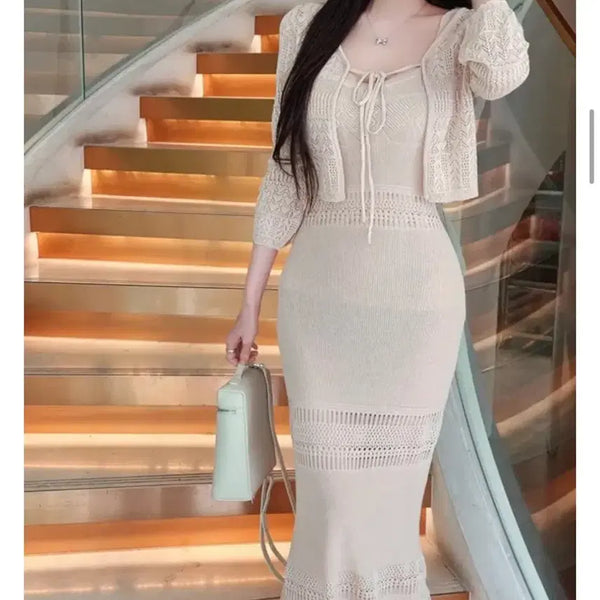 [BUNJANG] Square Neck Dress and Cardigan Set / 수입의류 스퀘어넥원피스 가디건세트 블랙