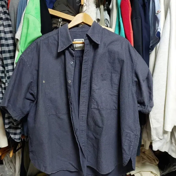 [BUNJANG] Wooyoungmi Overfit Denim Short Sleeve Shirt Navy Size 46 / 우영미 데님 반팔 셔츠 오비핏 46 실측 100-105