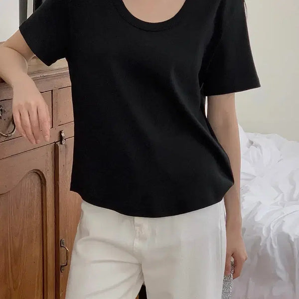 [BUNJANG] HONEST YOU Robin You U-Neck Short-Sleeve T-Shirt Navy / [슽체형 추천] 로빈유 유넥 반팔 티셔츠 #네이비