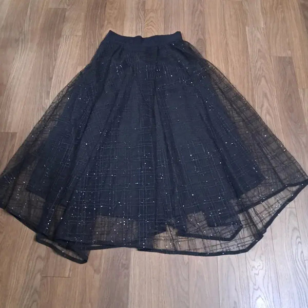 [BUNJANG] System Pearl Grid Pattern Asymmetrical Long Skirt / 시스템 블링 블링 스커트