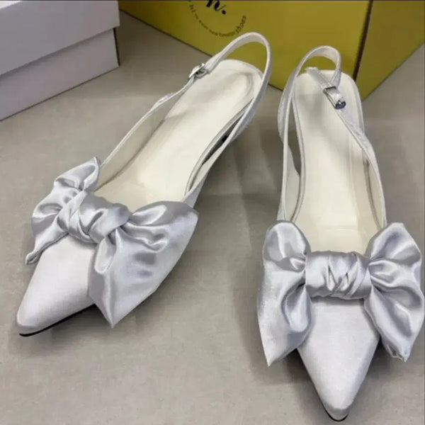 [BUNJANG] Salt & Chocolate White Silver Ribbon Slingback Heels - Size 235 / 새상품) 솔트앤초콜릿 화이트 실버 리본 슬링백 235사이즈(웨딩슈즈 웨딩