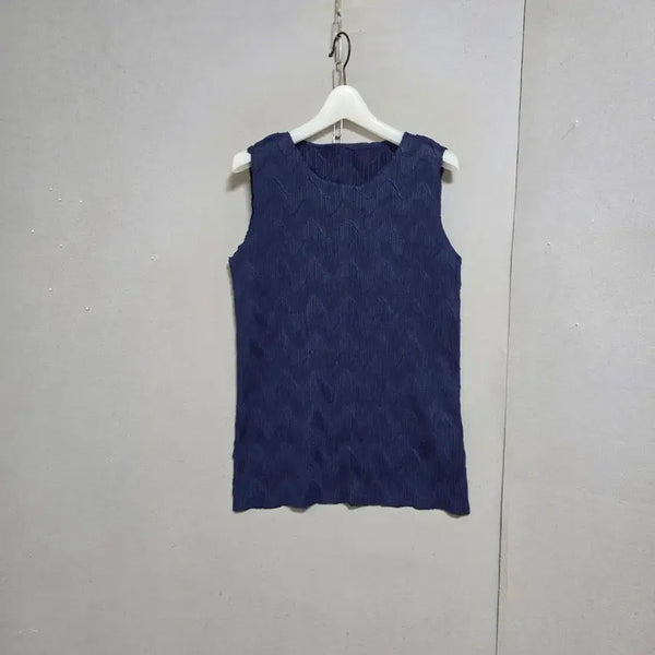 [BUNJANG] Pleats Please Navy Sleeveless T-Shirt FF n6812 / 플리츠미 네이비 나시 티셔츠 FF  n6812