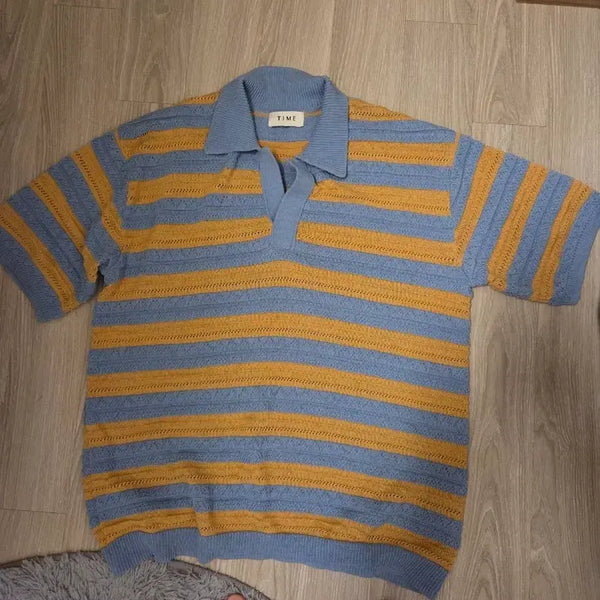 [BUNJANG] System Homme Striped Collar Oversized Short-Sleeve Knit / 시스템옴므 정품 카라 스트라이프 오버핏 반팔니트 105-110사이즈