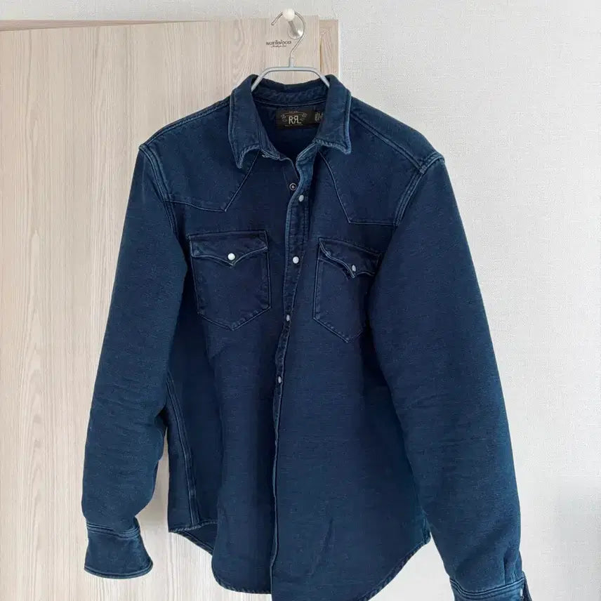 [BUNJANG] RRL Indigo Chamois Slim Fit Western Shirt / RRL 슬림핏 인디고 샤모아 웨스턴 셔츠(MNRRWOV1682040041