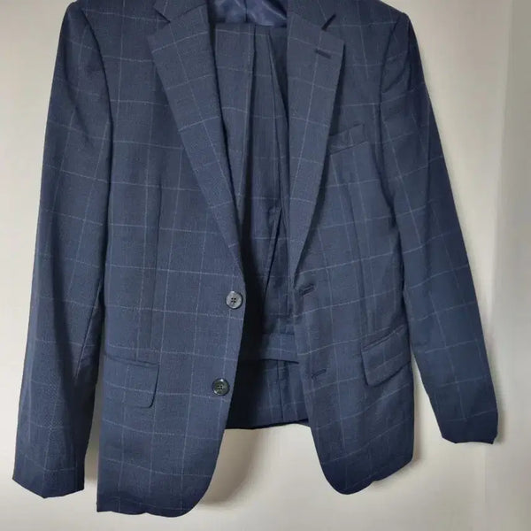 [BUNJANG] Check Pattern Navy Suit Set (Jacket 95 / Pants 29) / 체크 패턴 네이비 정장 세트95/29