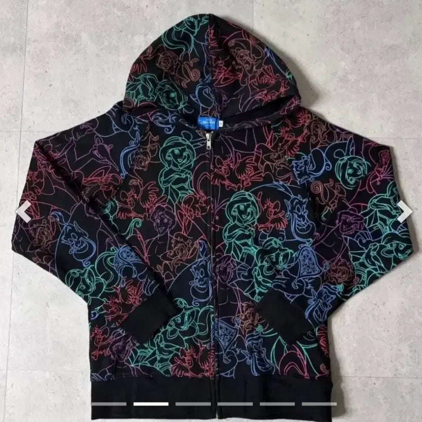[BUNJANG] Disney Aladdin Printed Cotton Unisex Hoodie Black S / 디즈니  ( 정품 ) 알라딘 프린틴 코튼  공용후드집업 블랙 S 90