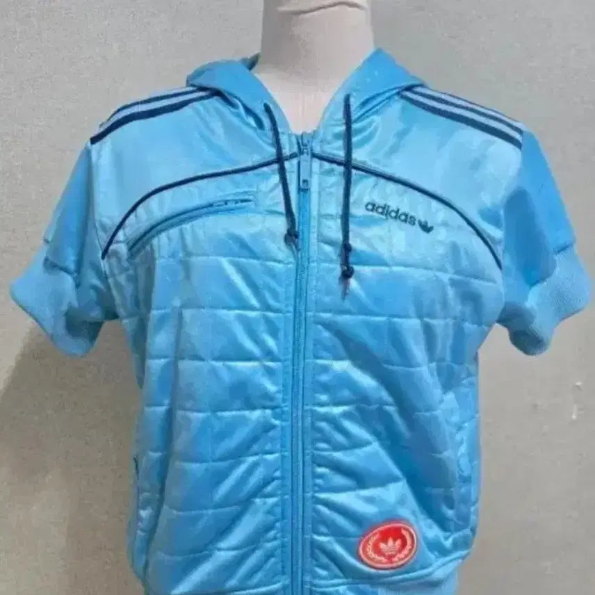 [BUNJANG] Adidas Quilted Short Sleeve Hoodie Zip-Up Blue / 아디다스 반팔 퀼팅 후드집업 블루 85  ( 정품 ) 상태좋아요