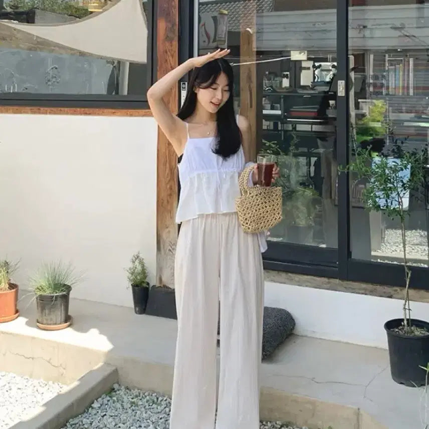 [BUNJANG] Linen Cotton Wide Banding Pants Cream / 린넨 코튼 와이드 밴딩팬츠 크림