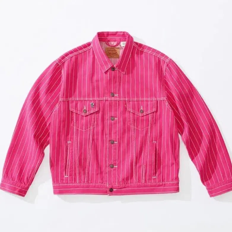 [BUNJANG] Supreme x Levi's Trucker Jacket Magenta Stripe XL / 슈프림 X 리바이스 트러커 자켓 XL