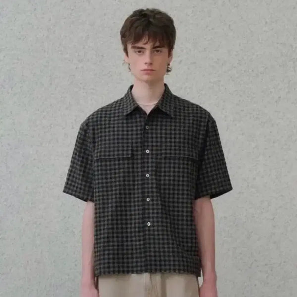 [BUNJANG] NOUN Tartan Check Cropped Short-Sleeve Shirt Brown / [2] 노운 타탄 체크 크롭 반팔셔츠 브라운