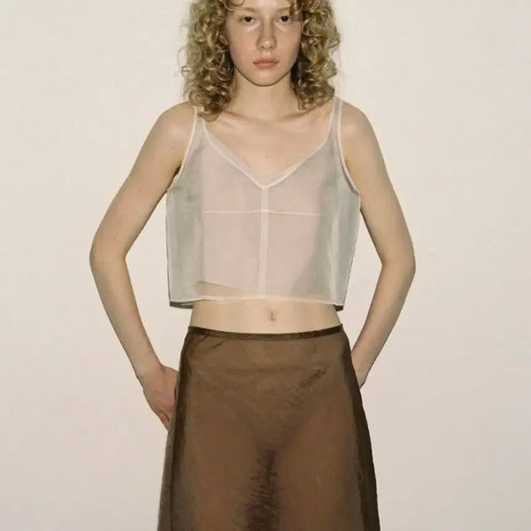 [BUNJANG] Parbang Silk Layered Sleeveless Top Ivory / 파르벵 실크 레이어드 슬리브리스 탑 아이보리