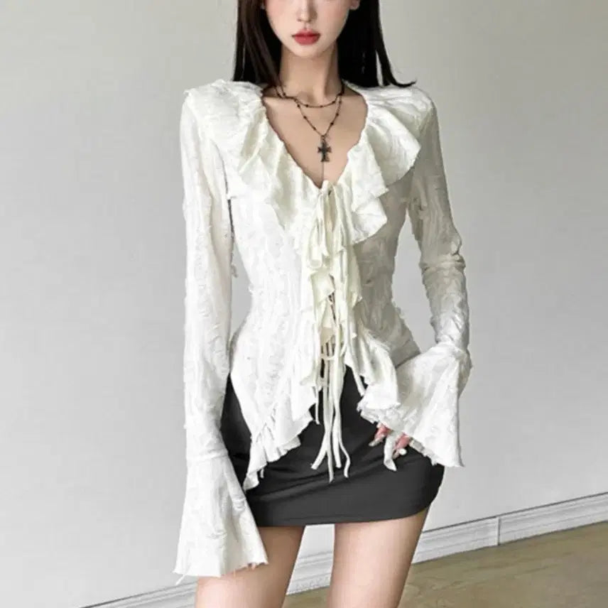 [BUNJANG] Lace Frill Blouse / 레이스 프릴 블라우스