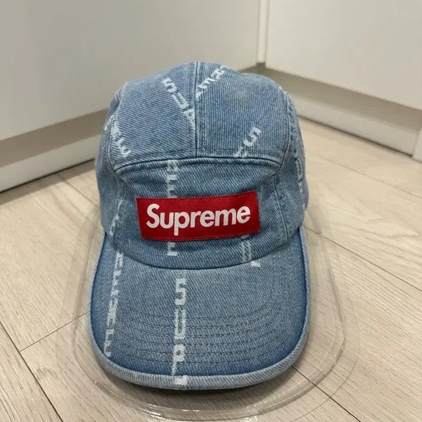 [BUNJANG] Supreme Logo Stripe Jacquard Denim Camp Cap Blue / 슈프림 로고 스트라이프 자카드 데님 캠프캡 블루 - 20FW