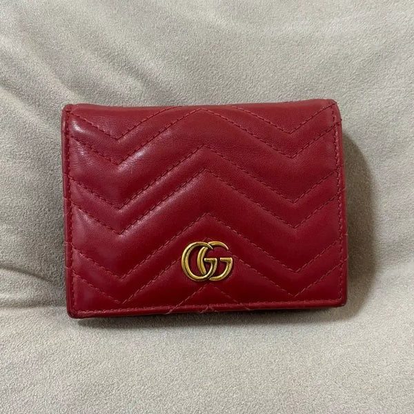 [BUNJANG] Gucci Marmont Matelassé Card Case Red / 구찌 마몬트 마틀라세 카드지갑 레드