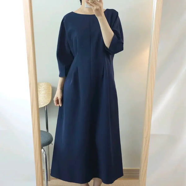 [BUNJANG] Sheekline Women's Navy Round Neck 7/10 Sleeve Dress / (XL)시크라인 여성 라운드넥 7부 원피스 네이비 하객룩 E9W4064