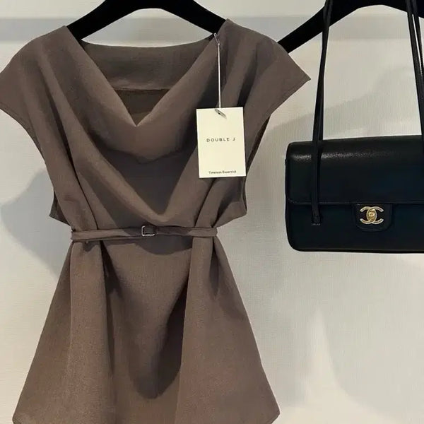 [BUNJANG] Drape Belt Blouse (Brown) / 드레이프 벨트 블라우스 (브라운) 새상품
