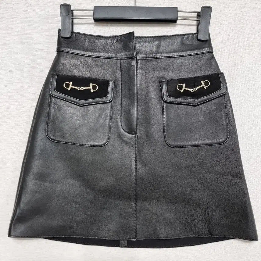 [BUNJANG] Maje Genuine Leather Midi Skirt with Gold Hardware / 마쥬 소가죽 스커트 블랙 여자24ㅡ25인치ㅡ0416ㅁㅁ