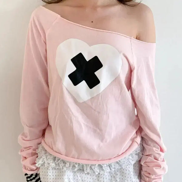 [BUNJANG] Shop Fairy Cross Heart Cut Off T-Shirt / 샵페어리 크로스 하트 컷 오프 티셔츠