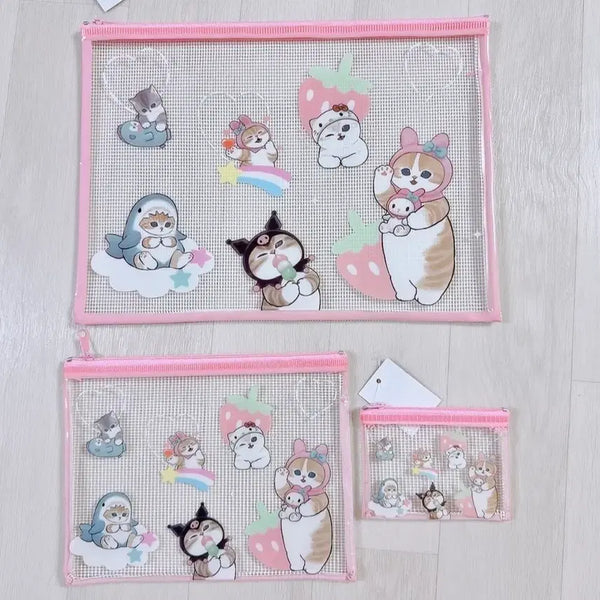[BUNJANG] Sanrio x Mofusand Collaboration Clear Pouch Set (3 Types) / 산리오 모프샌드 콜라보 투명파우치 3종세트 / 새상품