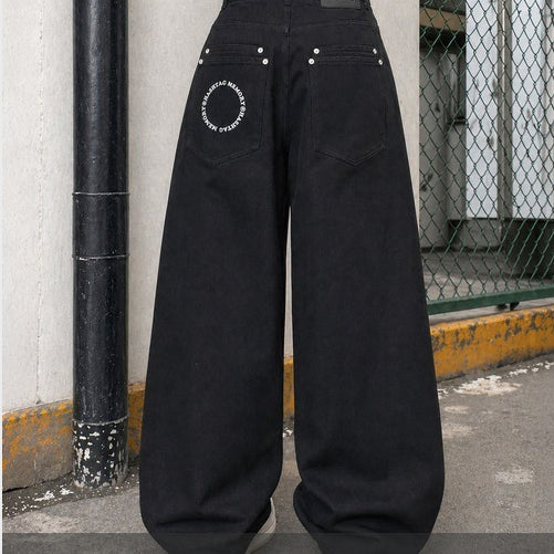 [BUNJANG] MEMORY Circle Logo Embroidered Button Fly Wide Pants / MEMORY 서클 로고 자수 버튼 플라이 와이드 팬츠