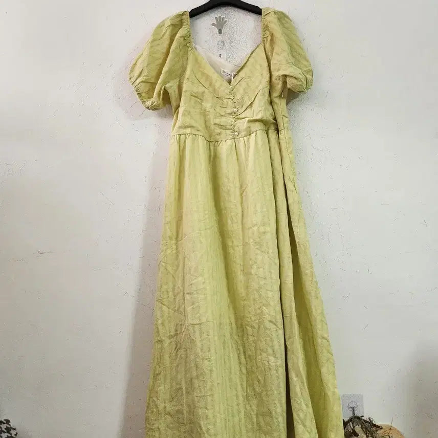[BUNJANG] Pastel Green Puff Sleeve Long Dress / 파스텔 그린 퍼프소매 롱 원피스