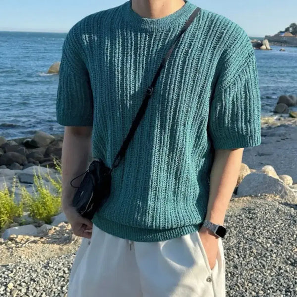 [BUNJANG] Bukle Cool Round Short Sleeve Knit / 부클 쿨 라운드 반팔 니트 (10C)