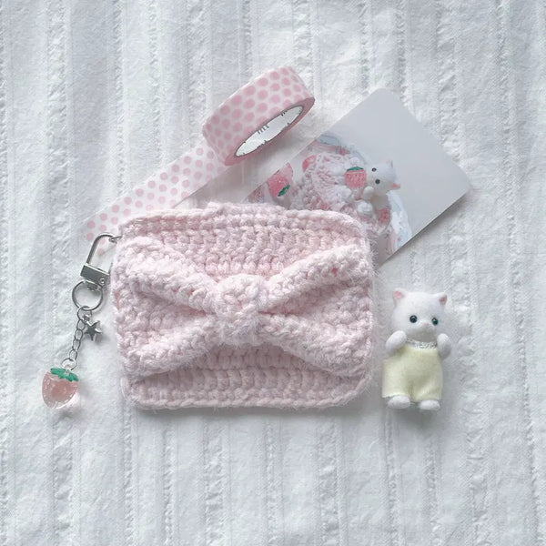 [BUNJANG] Chione Knit Handmade Fluffy Ribbon Card Holder (Pink) / 플러피 리본 카드지갑 (PINK) - 치오네 뜨개 핸드메이드 -
