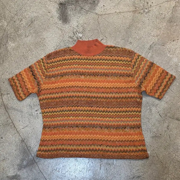 [BUNJANG] Mariani Vintage Embroidered Half-Neck Short-Sleeve Knit / 마리아니 빈티지 자수 하프넥 반팔 니트