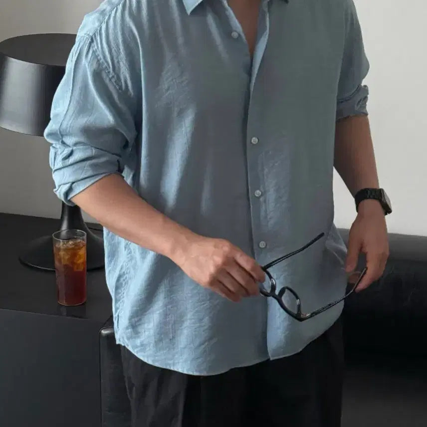 [BUNJANG] Cooling Pleated Shirt - Sky Blue (New) / (새제품) 여름용 쿨링 플리츠셔츠 하늘색